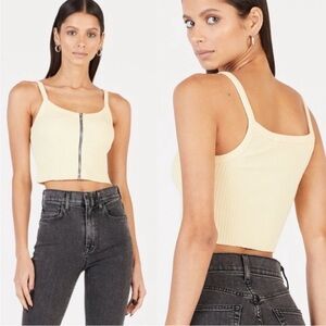 COTTON CITIZEN Ibiza Ribbed Zip Front Crop Tank in Butter Yellow XS